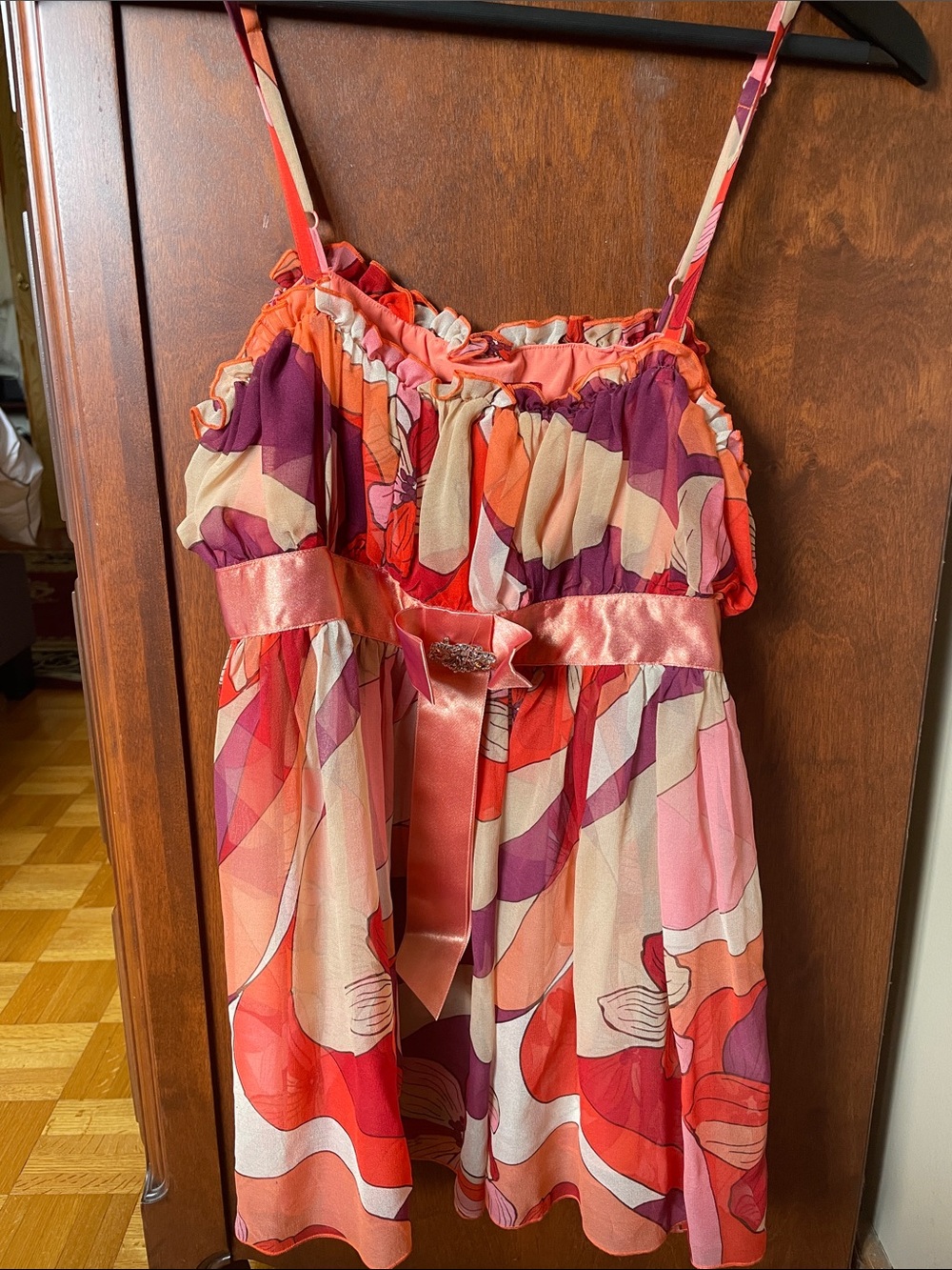 Pink Red Purple Printed Spaghetti Strap Sundress